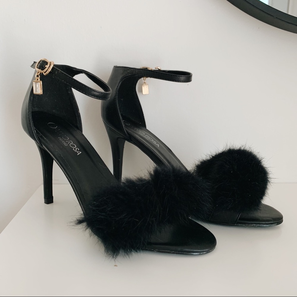 Open toe furry heels